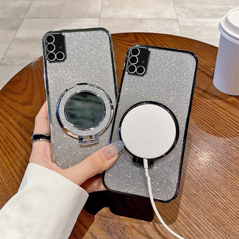 Soft CaseSamsung Galaxy A71 dengan Stand Cermin Bulat Lipat, Pelindung Anti Benturan & Anti Jatuh