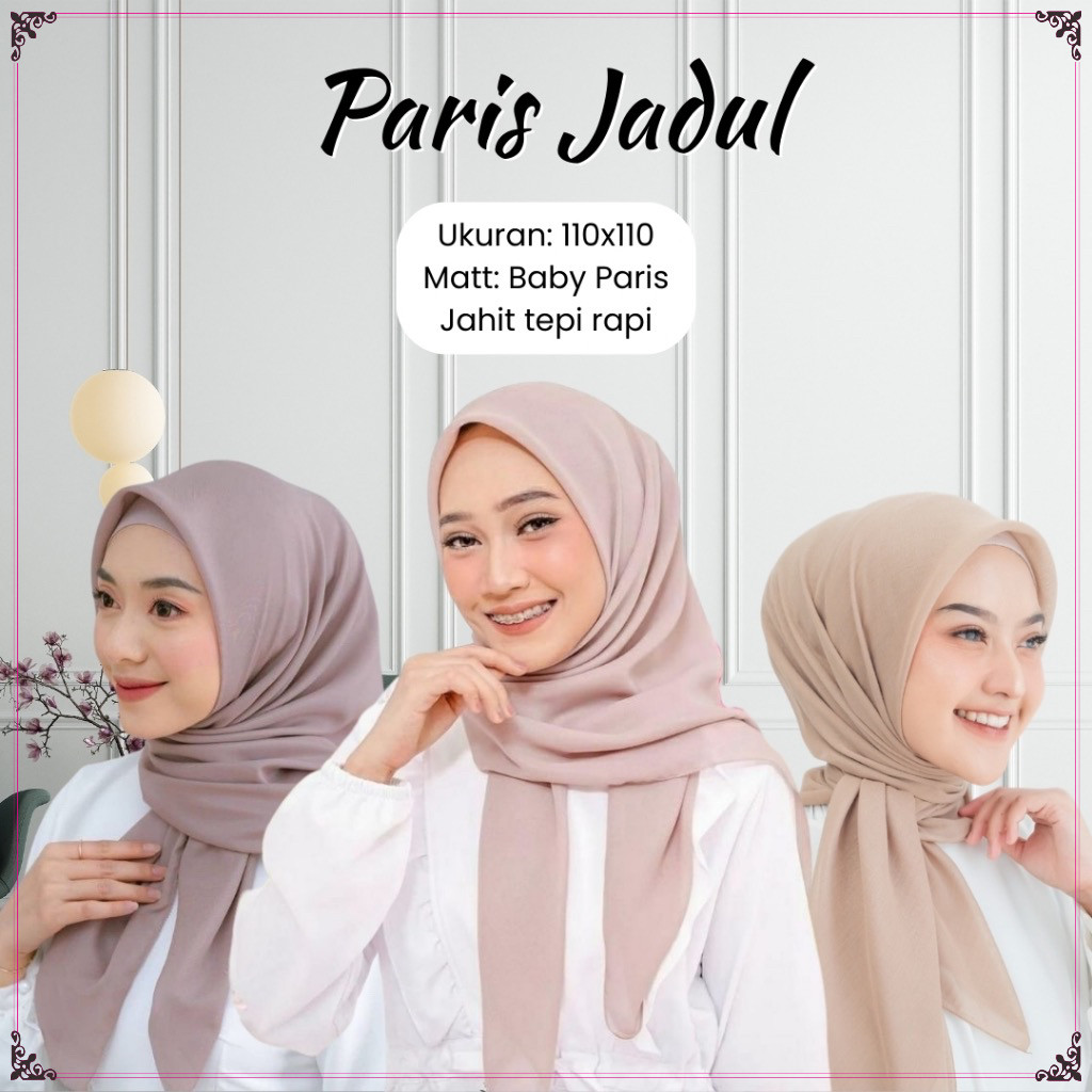 KEYVA-HIJAB SEGIEMPAT PARIS JADUL, PARIS BASIC JAHIT TEPI, MUDAH DI BENTUK
