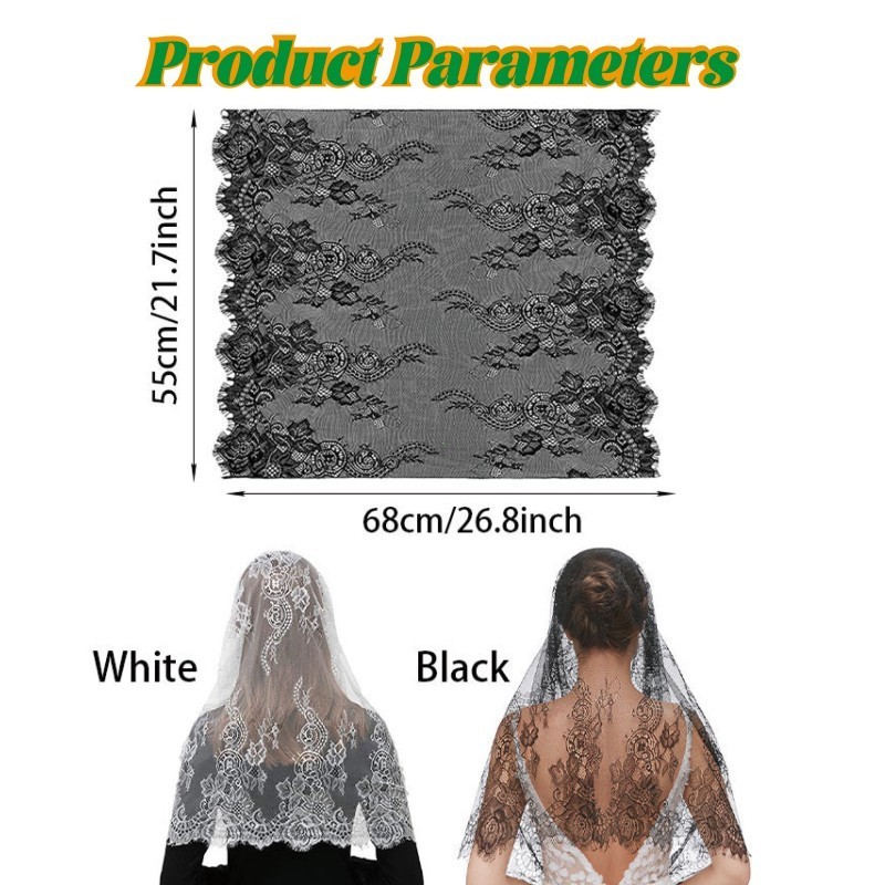 Kerudung Doa Katolik Mantilla Mantila Pasmina Lace Hijab Warna Hitam Putih Katholik Premium Berbahan