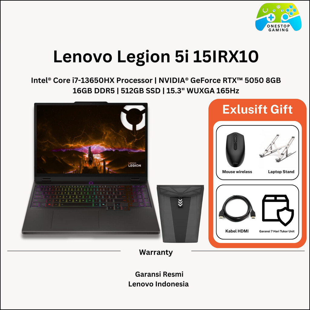 LENOVO Legion 5i 15IRX10 Intel Core i7 RTX 5050 RAM 16GB 512GB SSD 15.3" 165Hz
