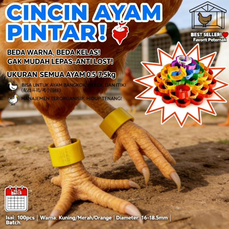 Cincin Kaki Unggas Plastik 100pcs Bernomor Warna Warni Dapat Disesuaikan untuk Ayam Bebek Angsa Pete