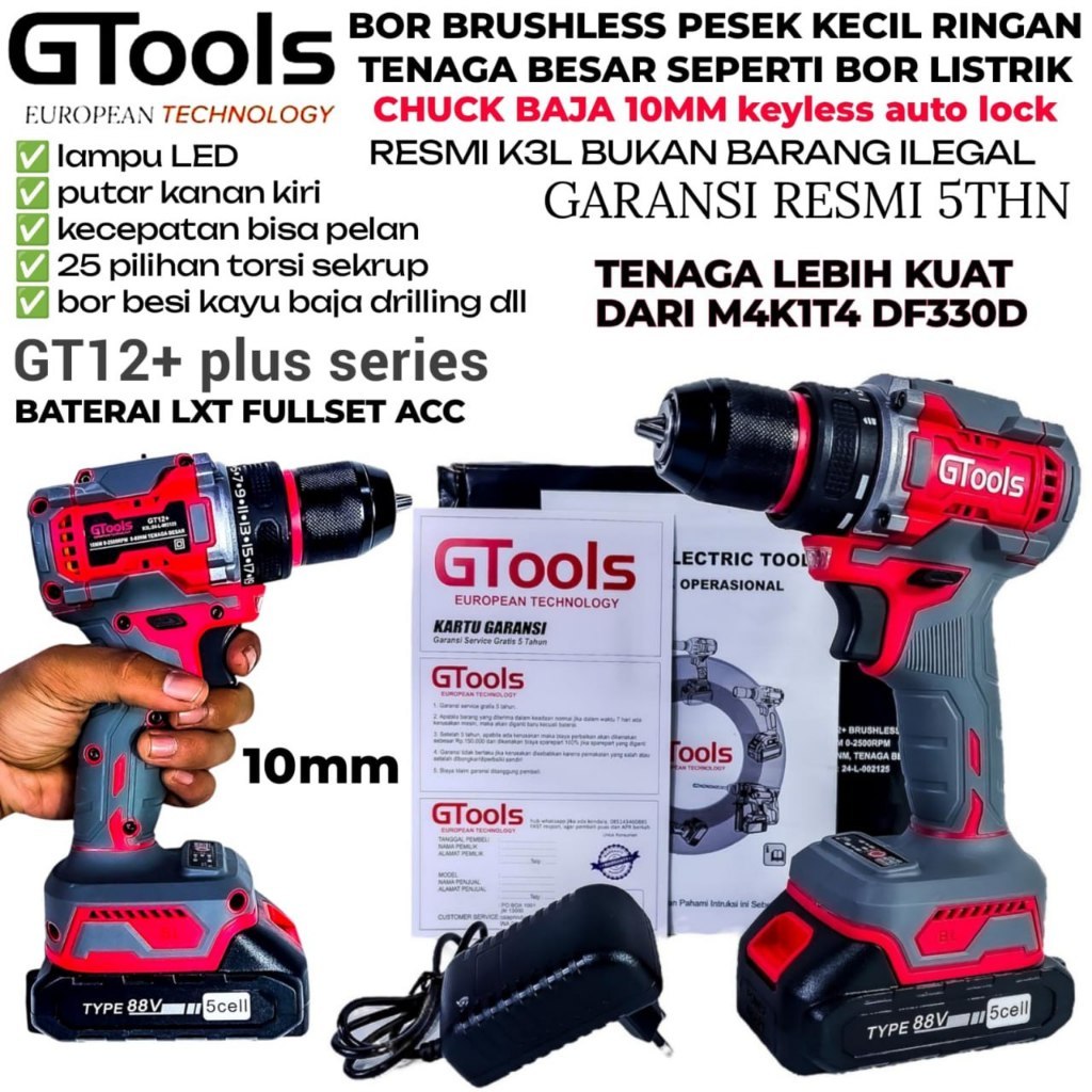 RAJA BOR GTOOLS GT12+ MESIN BOR CORDLESS BRUSHLESS 10MM AUTO LOCK / GTOOLS GT 12