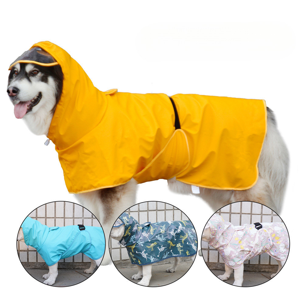 Egg Yolk Man Raincoat for Small and Large Dogs Pet Raincoat PU Solid Color Dog Clothes