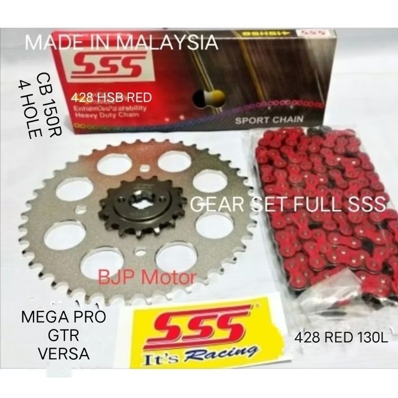 Gear Set SSS 428 MEGA PRO / CB 150R / SONIC /  GTR / VERSA (4 HOLE)  Paketan Rantai SSS 428 HSB 130L