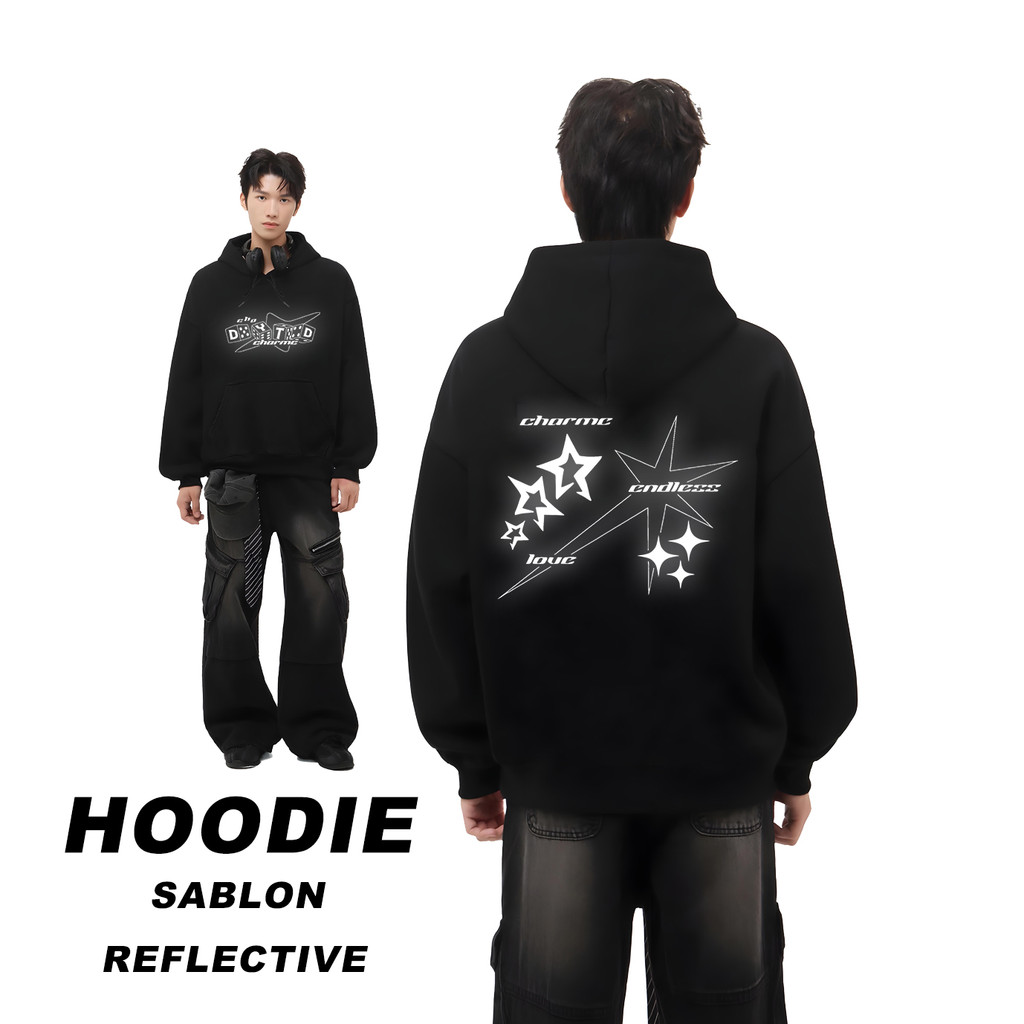 Hoodie Reflektif  Menyala CHARME Dalam Gelap Unisex Pria Dan Wanita katun Unisex Fleece Cotton