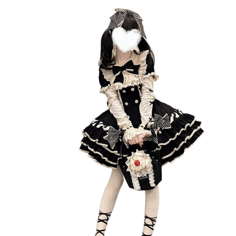 Striped Layer Lolita Dress Black Sweet Cake Dress Lolita Layer Cake lolita