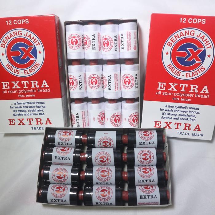 Benang Jahit Extra Satu Warna Lusinan (Putih/ Hitam/ Lusinan) - Hitam