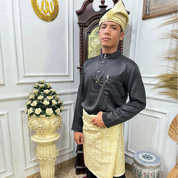 BAJU KURUNG MELAYU TELUK BELANGA PRIA DEWASA - hitam, M