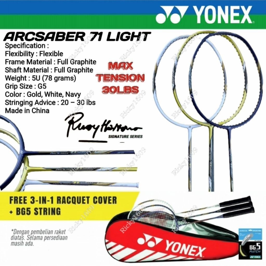 RAKET BADMINTON YONEX ARCSABER 71 LIGHT (RUDI HARTONO SERIES - TENSION 30 LBS) ORGINAL YONEX SUNRISE