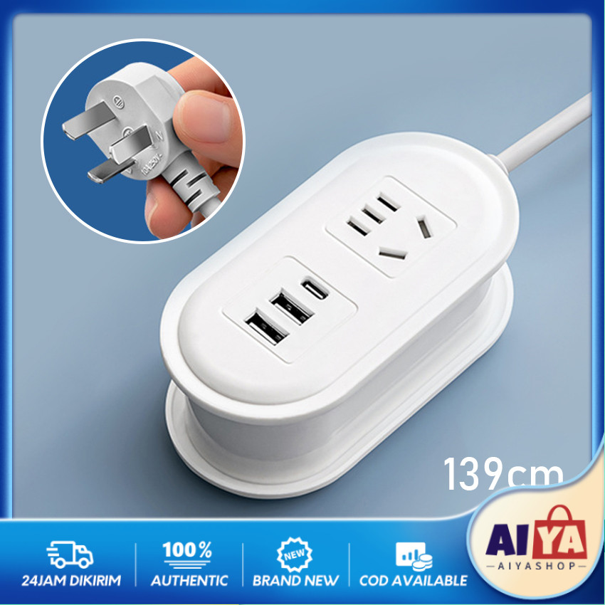 Stop Kontak Colokan Listrik Kaki Tiga Gepeng AU Australia China Kabel 1.39M Power Strip Socket & 1 P