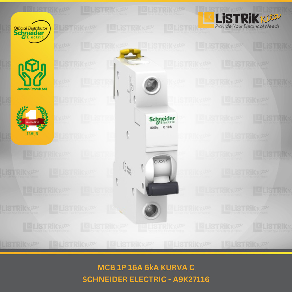 MCB SCHNEIDER ELECTRIC ACTI9 iK60N 1P 16A 6kA KURVA C - A9K27116