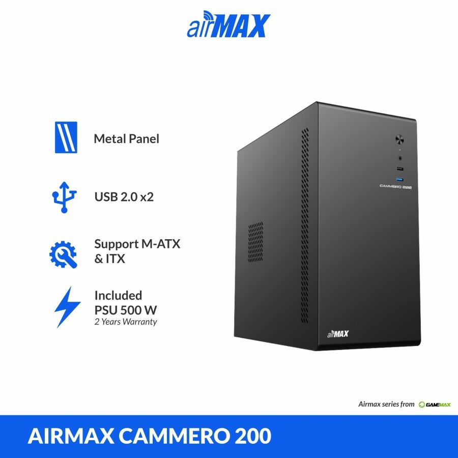 Casing Airmax Cammero 200 Micro-ATX PC Case with 500W Power Supply