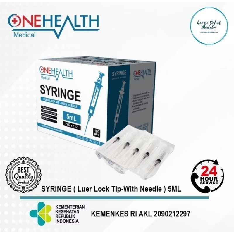 Disposable Syringe Onehealth 5ml Spuit 5cc Spoit 5cc Jarum Suntik 5cc