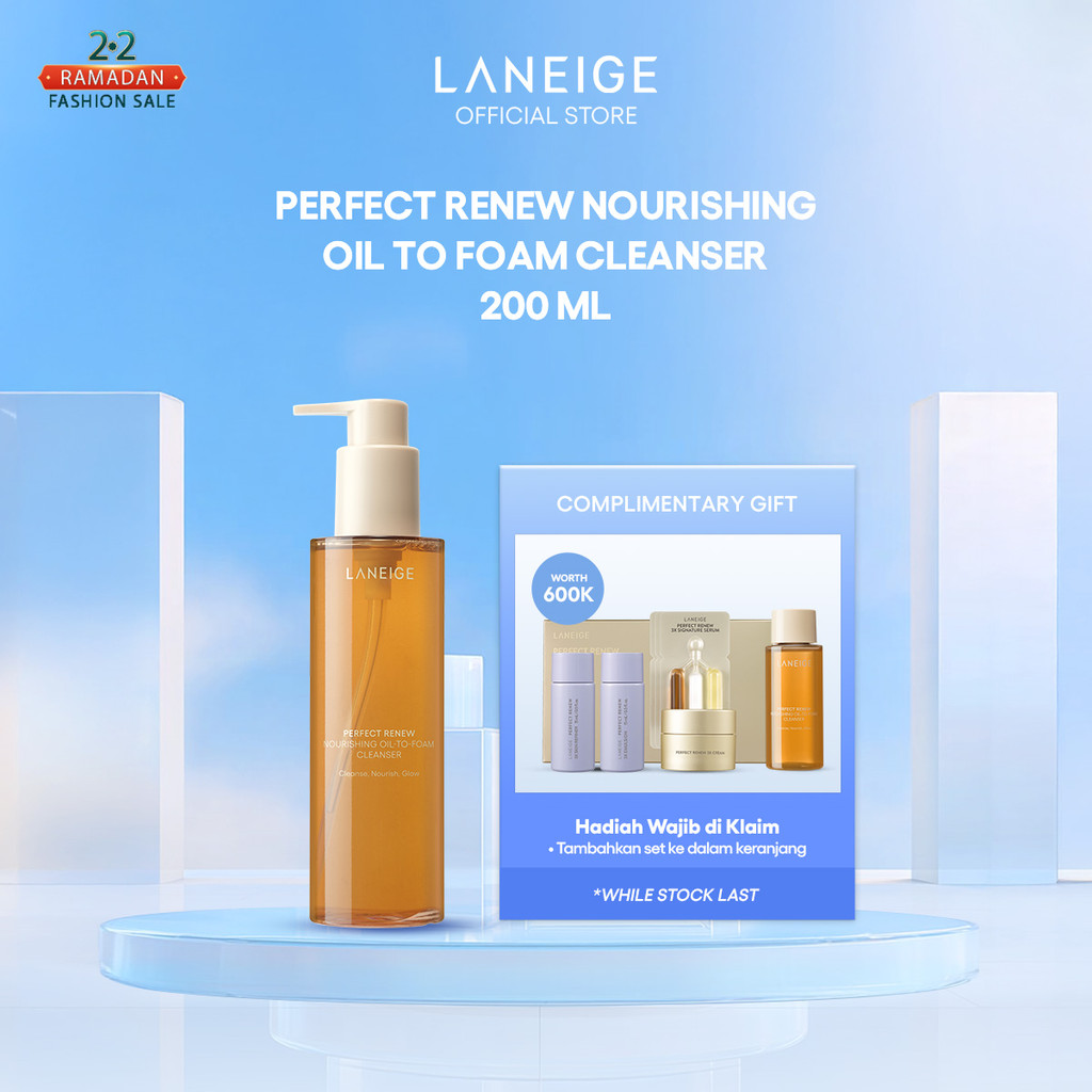 LANEIGE Perfect Renew Nourishing Oil-To-Foam Cleanser 200 mL - Pembersih Wajah Anti Aging, Melembapk