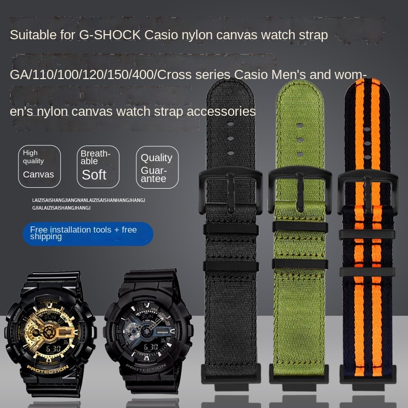 For Casio G-SHOCK GA110/100/120 GM/GA2100 Mofied men‘s nylon canvas wat strap DW-5600 GW-B5600 GW-M5