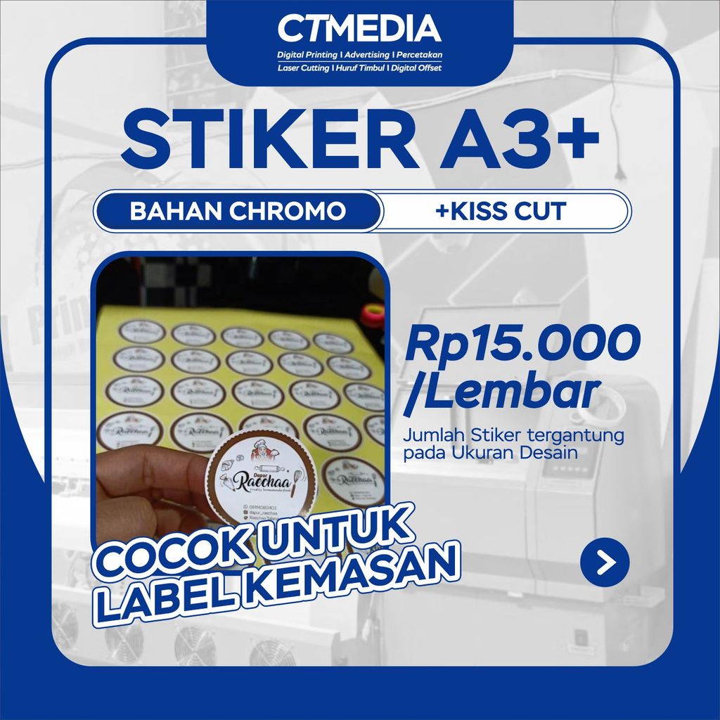 Cetak Stiker Chromo Kemasan / Stiker makanan plus Cutting ukuran A3+