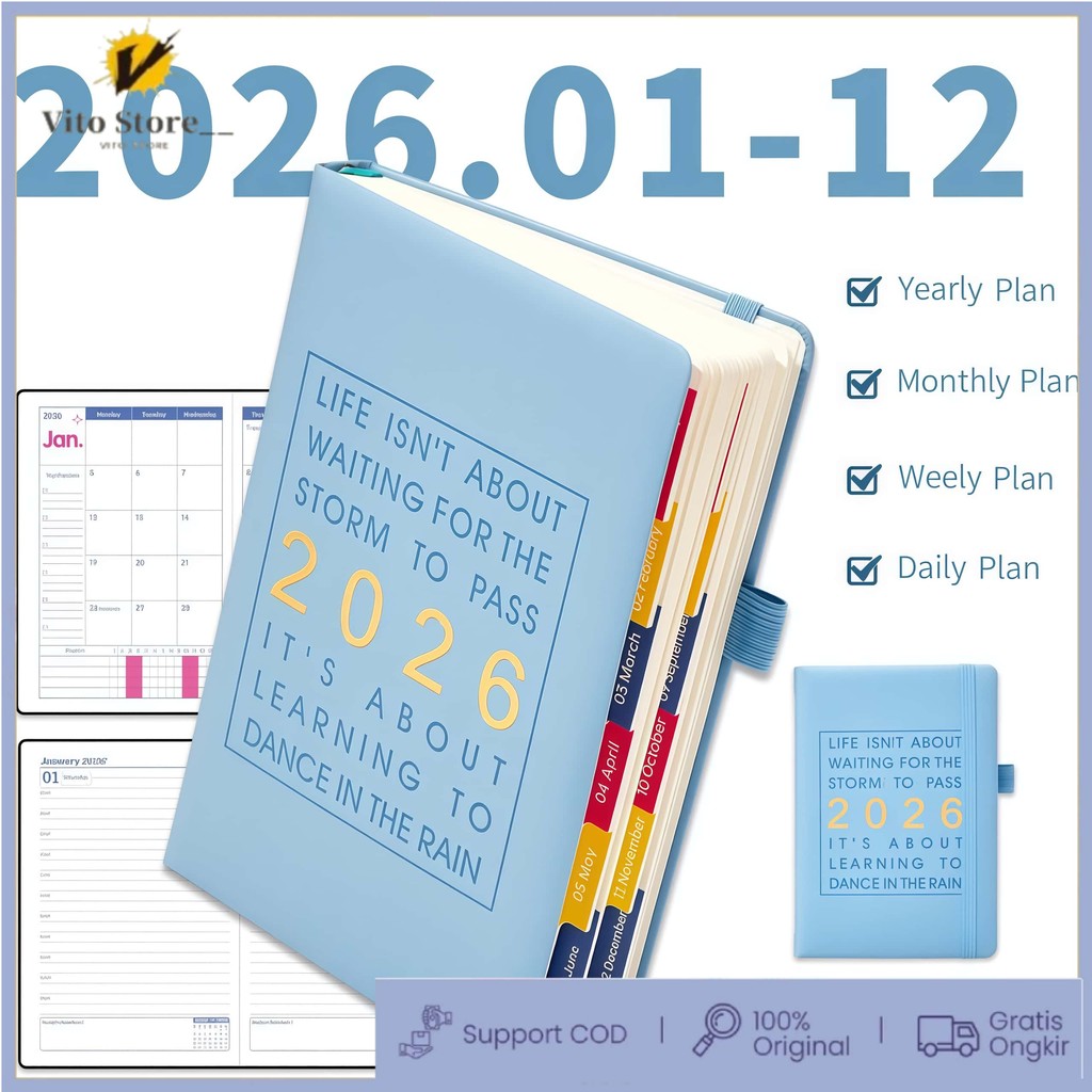 2026 Agenda Planner A5 Notebook Mingguan Bulanan Buku Diary Jurnal Perlengkapan Kantor Sekolah Jadwa