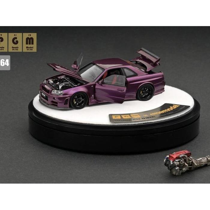 PGM NISSAN SKYLINE GT-R R34 Z-TUNE MIDNIGHT PURPLE DIECAST SKALA 64