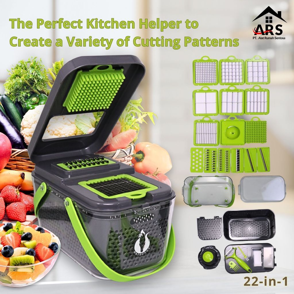 ARS - Parutan Multifungsi 22 in 1 & 16 in 1 – Alat Potong Sayur, Kentang, Buah, Tomat