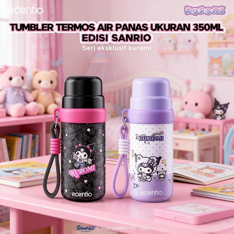 ecentio Kuromi Botol Minum Anak 2in1 Kids Tumbler Sanrio Original Portable 350ML Stainless 304 Tumbl