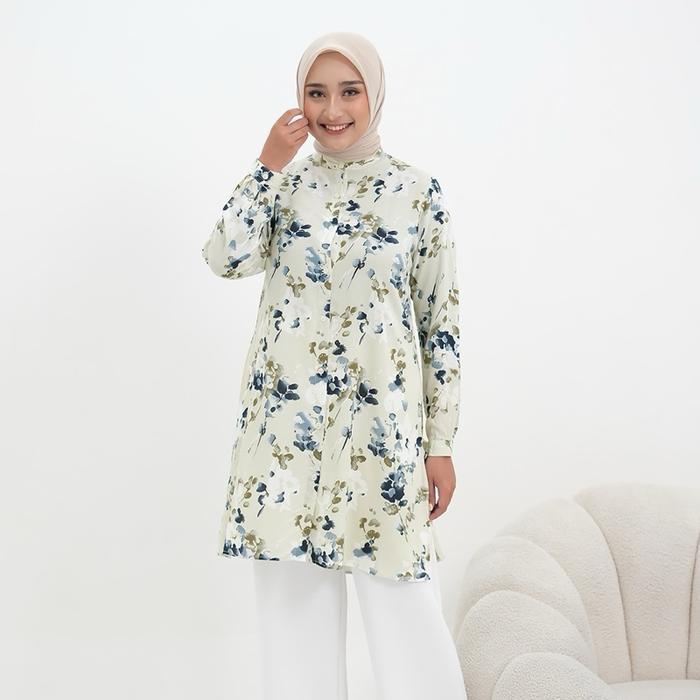 PROMO Tunik Wanita Katun Twill Rayon Motif Terbaru - Busui & Wudhu Friendly - Kancing, Dress, Panjan