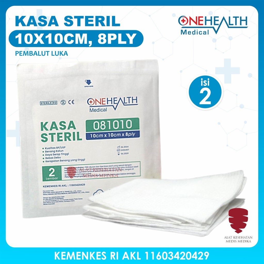 Kasa Sterile 10x10 cm 8 Ply isi 2 Peralatan Pembersih Perban Lipat Dalam Penutup Luka P3K Kassa Ster