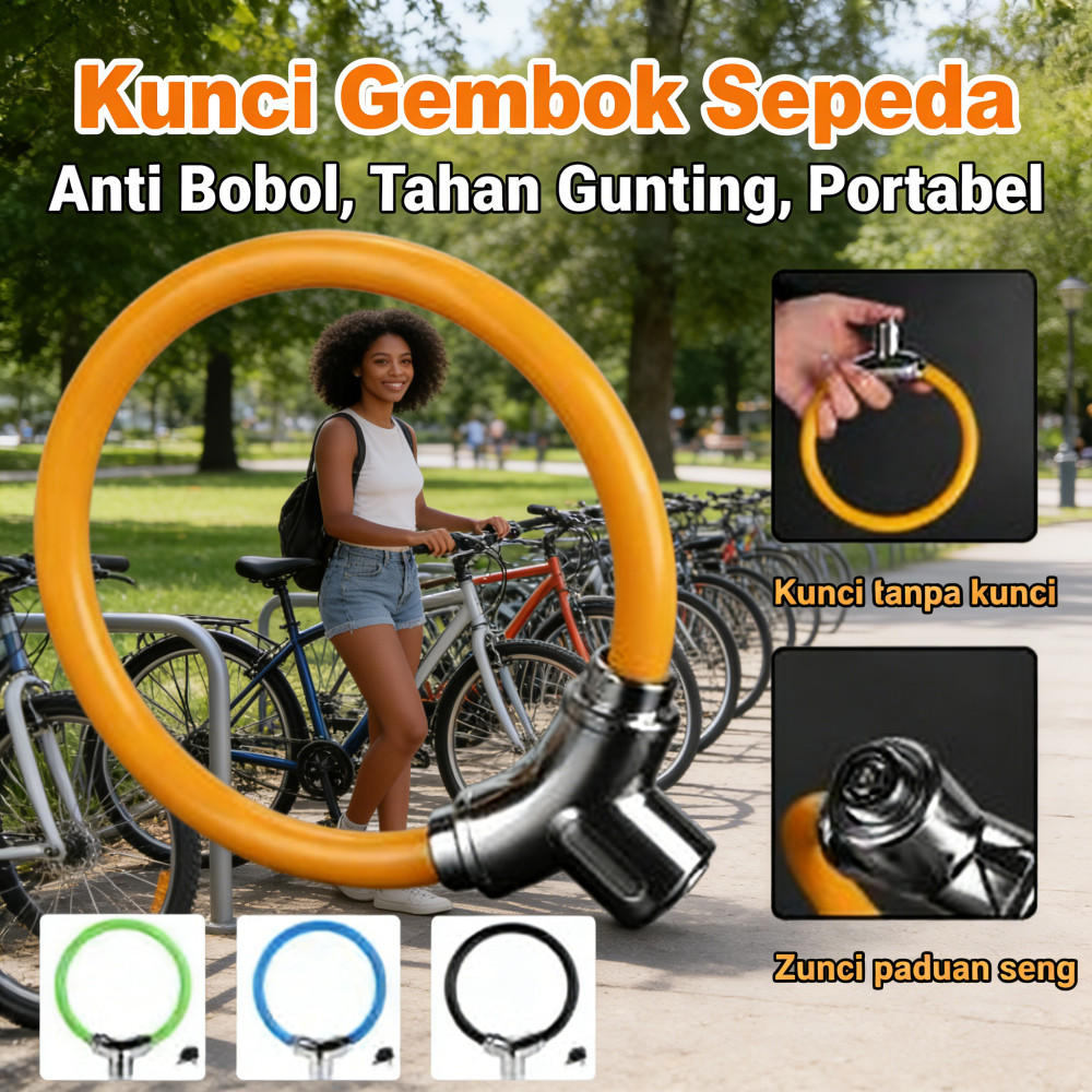 Helm Tahan Bending, Kunci Gembok Sepeda, Anti Curi, Kuat Carabiner, Portable & Ringan