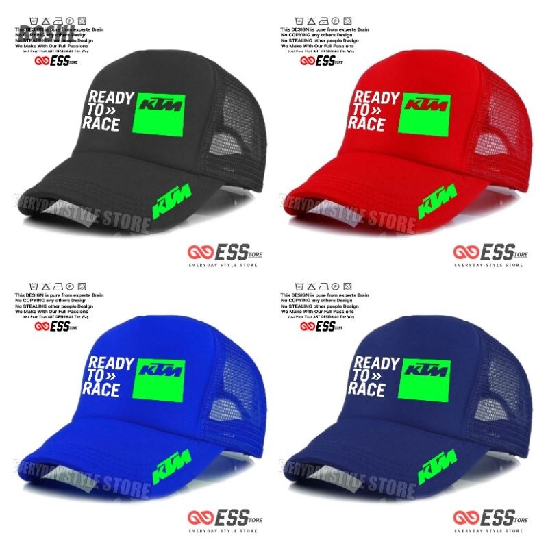 Topi KTM Racing Ready To Race Trucker Jaring - Topi KTM Racing Logo Hijau Neon (Stabilo)