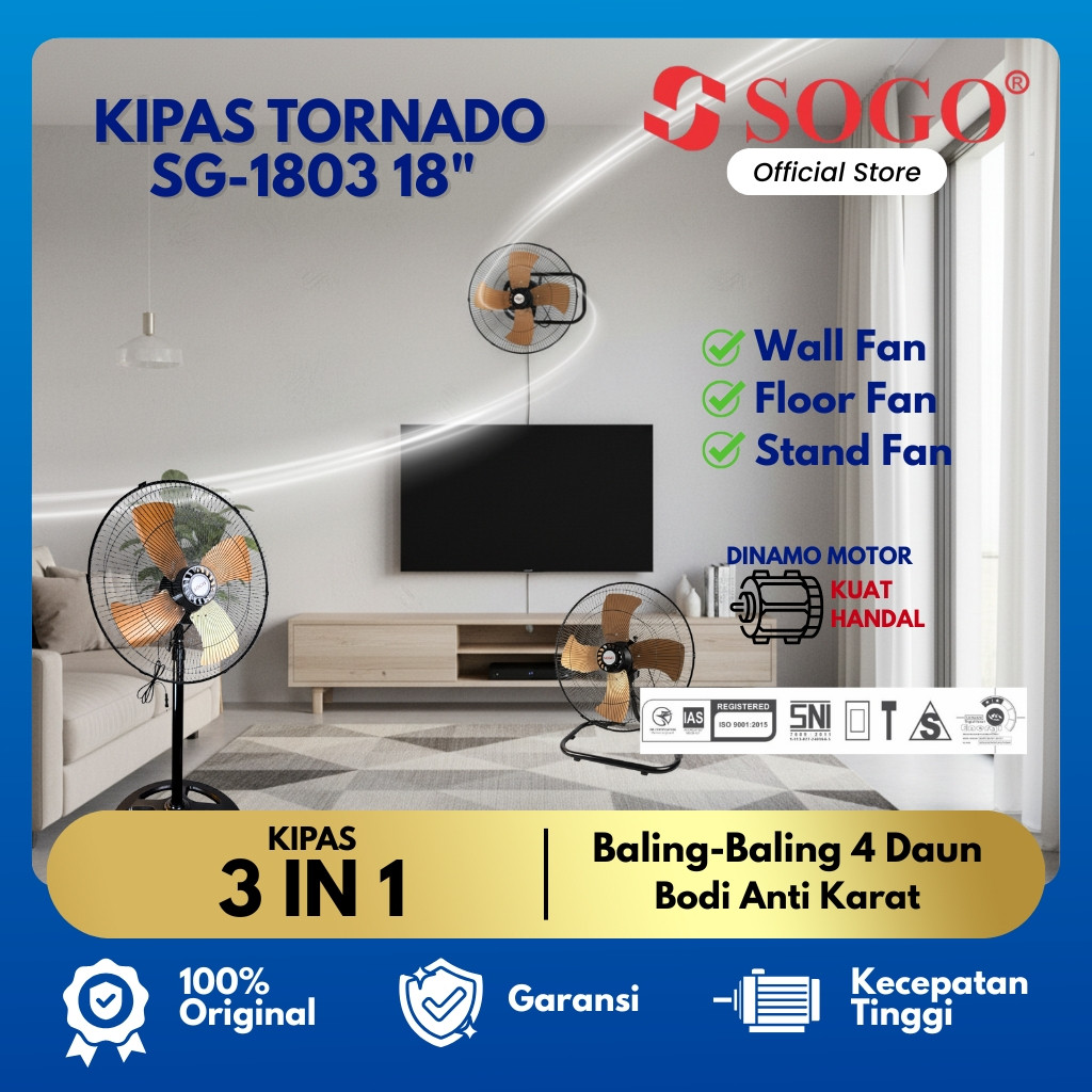 SOGO - Kipas Angin Tornado 3in1 18 inchi Besi Standing Fan Floor Fan Wall Fan SG-1803