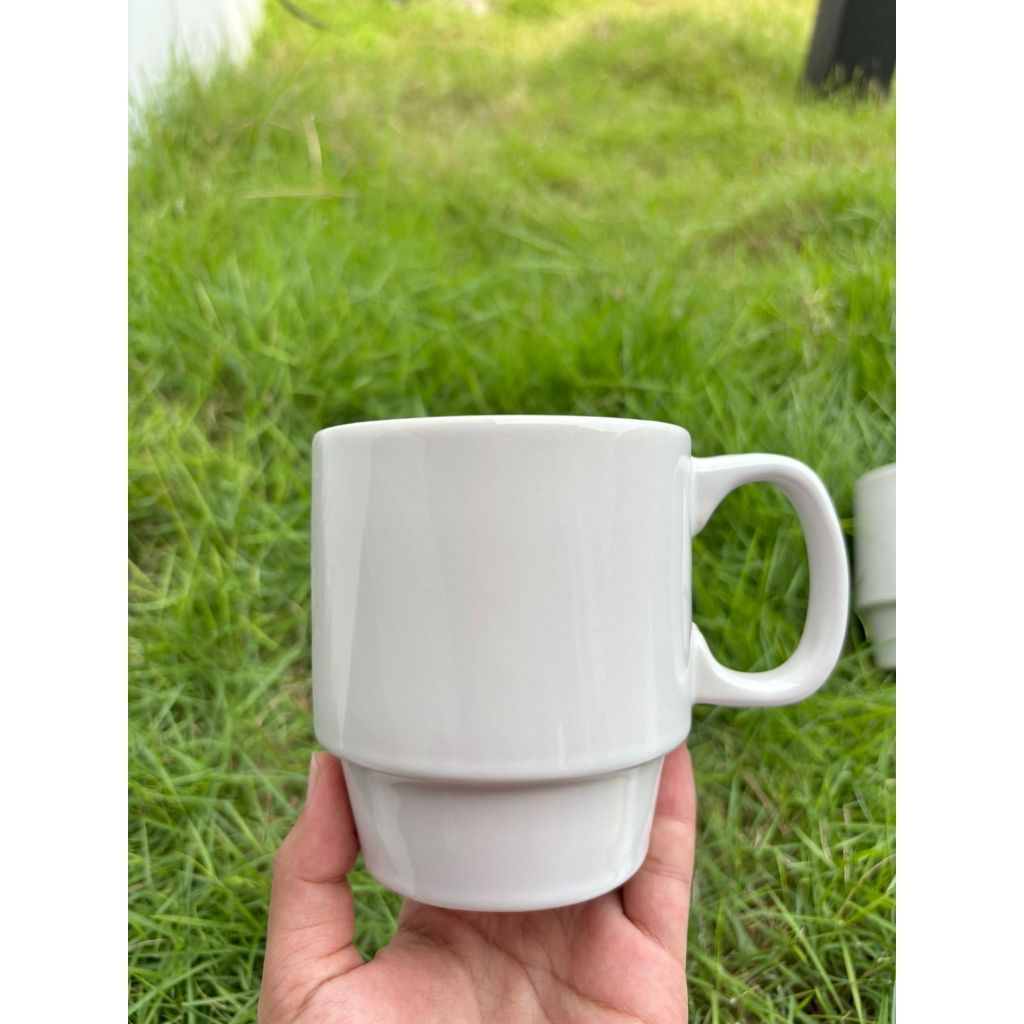 GELAS KERAMIK POLOS WARNA PUTIH / GELAS SUSUN / CANGKIR TEH / CANGKIR KOPI TERMURAH