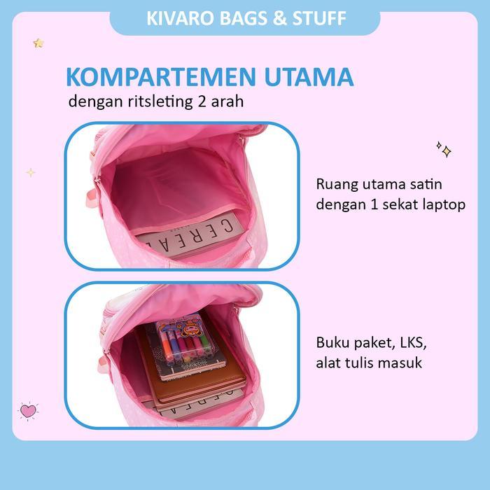 Tas Anak SD Mermaid Unicorn Pegasus Kelas 1-2 Warna Ungu & Pink Ukuran Tas Ransel 38cm | 0880 Kivaro