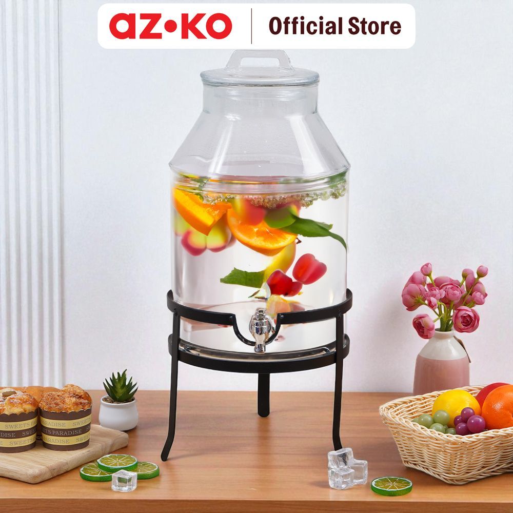 AZKO Culinart 11.3 ltr Gladiator Dispenser Minuman Kaca Dengan Rak Transparan Juice Dispenser Water 