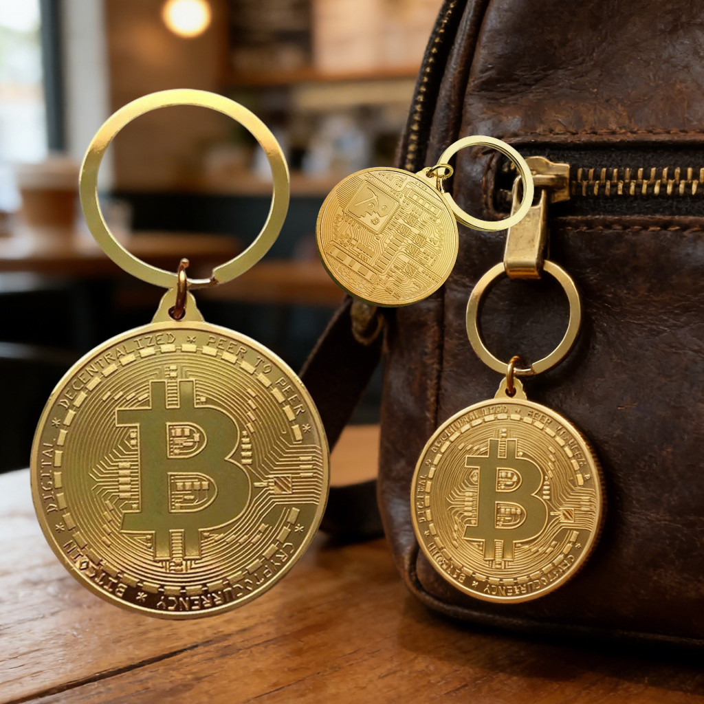 Gantungan Kunci Kripto Bitcoin Keychain Plus Desain Replika Bitcoin Gold Plated
