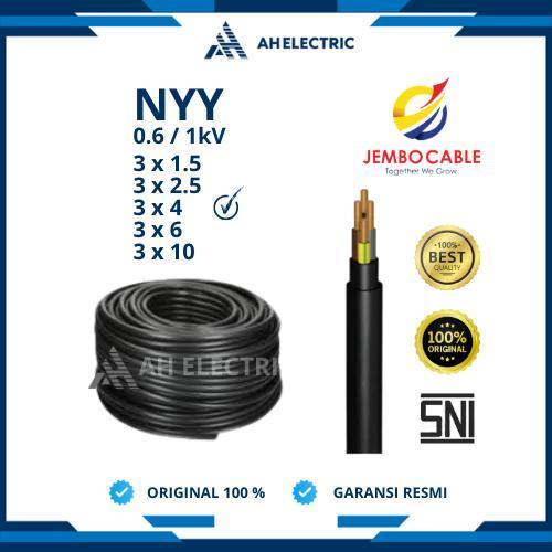 Jembo Kabel Tunggal NYY 3x4 mm / 3 x 4 mm | 1 Roll 25 Meter / 50 Meter / 100 Meter