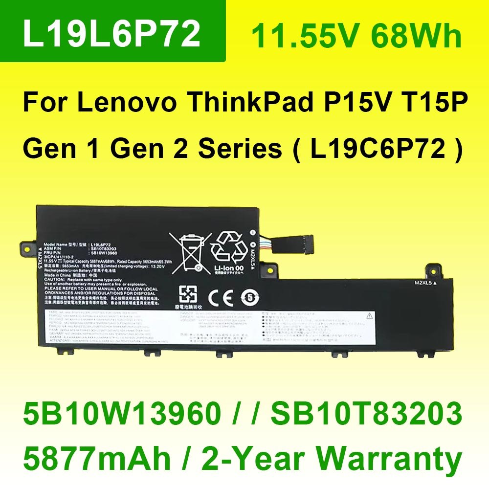 Laptop Battery For Lenovo ThinkPad P15V T15P Gen 1/Gen 2 L19L6P72 L19C6P72 TP00119A SB10T83203 5B10W