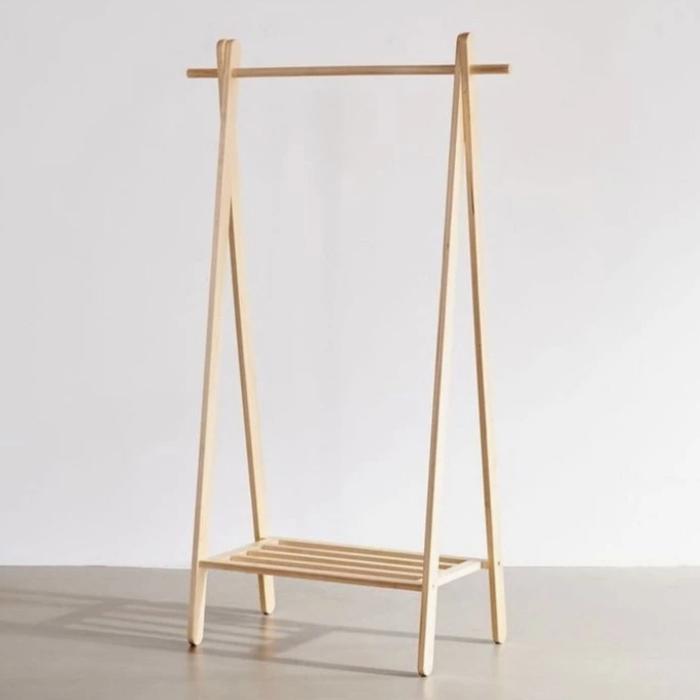 Standing Hanger Gantung Baju Kayu Jati Belanda Aesthetic Minimalis Stylish & Elegan  Anti Jatuh Coco