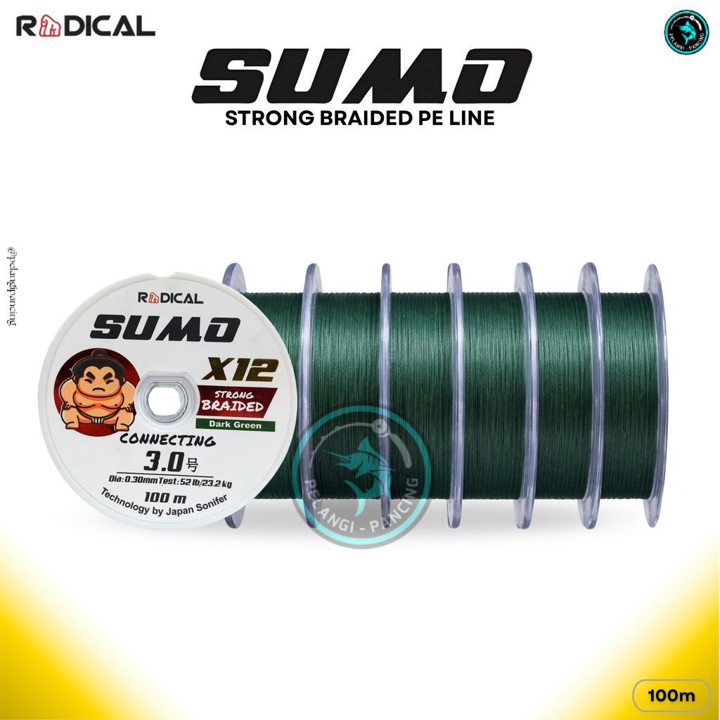 [ X12 ] Senar Pancing RADICAL PE Sumo Multicolor Dark Green 100–300 Meter Mancing Casting Laut