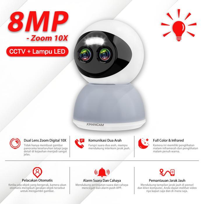 XIHANCAM Zoom 10X CCTV Lampu 8MP IP Kamera 360 CCTV Indoor 2 Lens CCTV Wifi Jarak Jauh Lewat HP - 8M