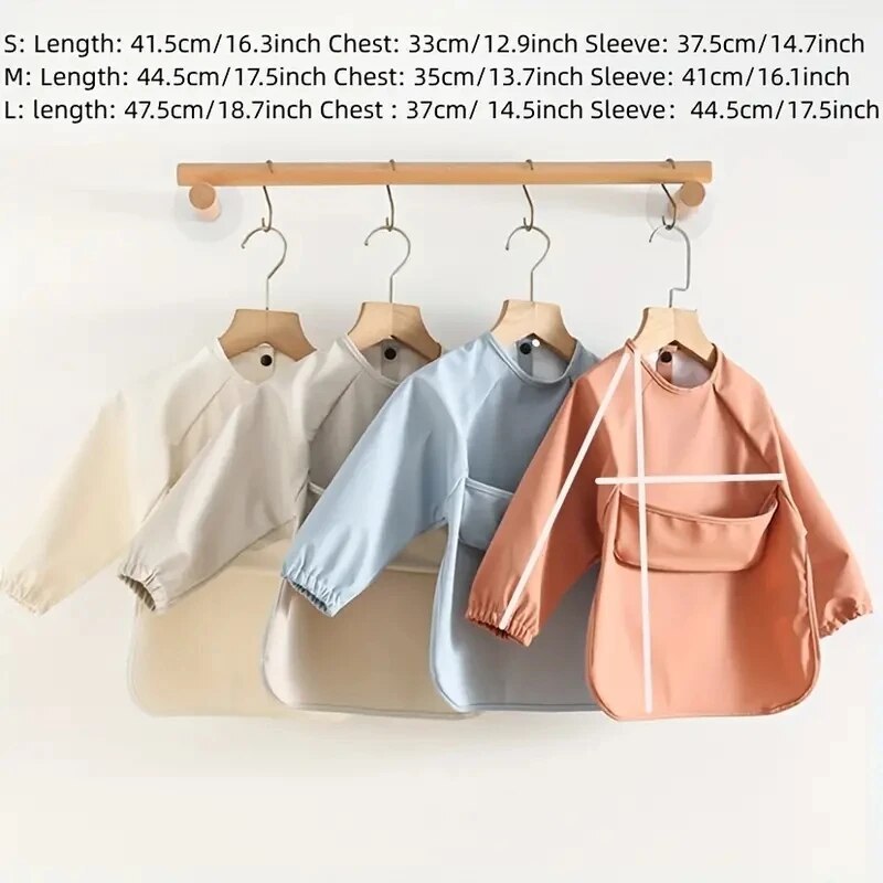 1pcs Solid Color Painting Smock Baby's Soft Waterproof Long Sleeve Art Smock Feeng Bib Apron for Kid