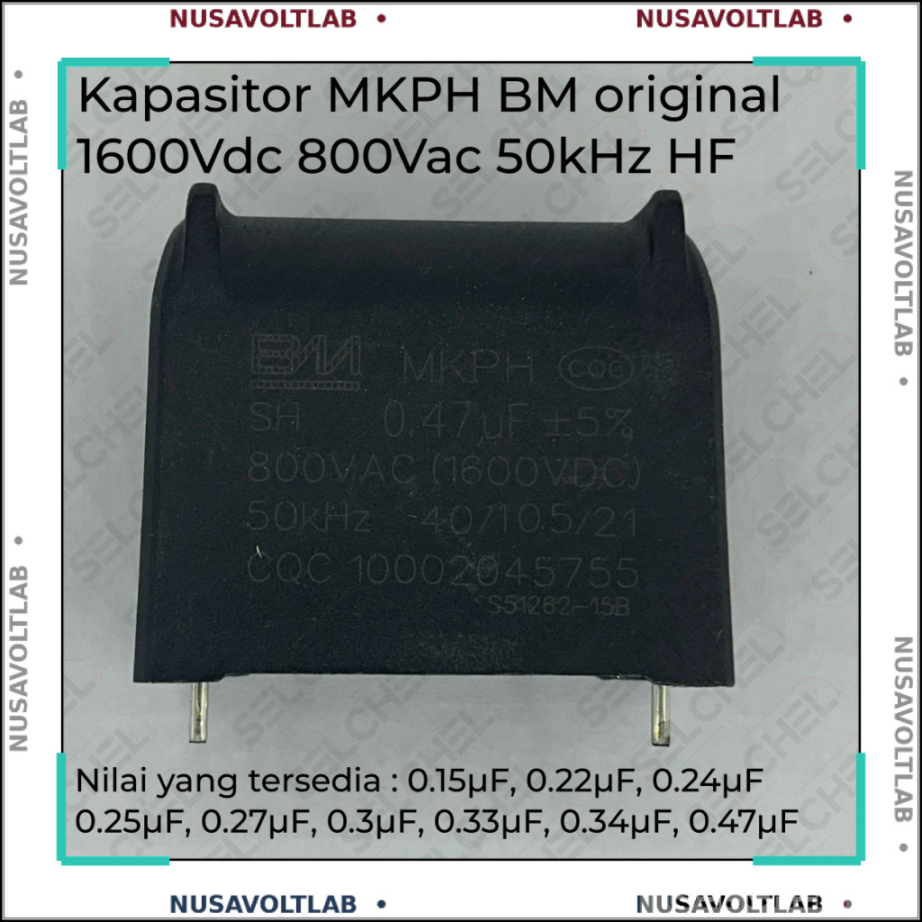 Kapasitor MKPH Polypropylene BM 1600V DC 800V AC 50kHz Pitch 30.5mm Original HF untuk Inverter SMPS 