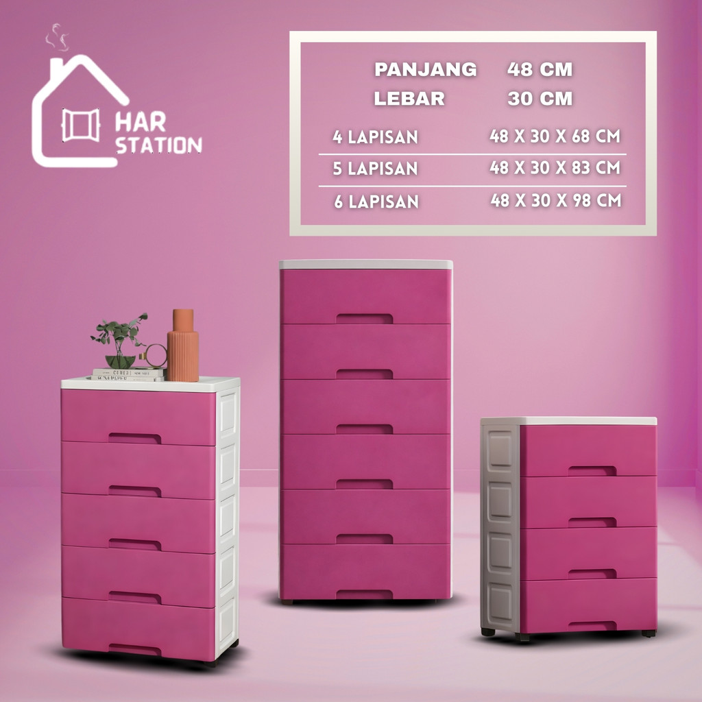 READY STOCK LANGSUNG DIKIRIM Lemari Pakaian Lemari Plastik Premium Lemari Pakaian Anak Warna MAGENTA