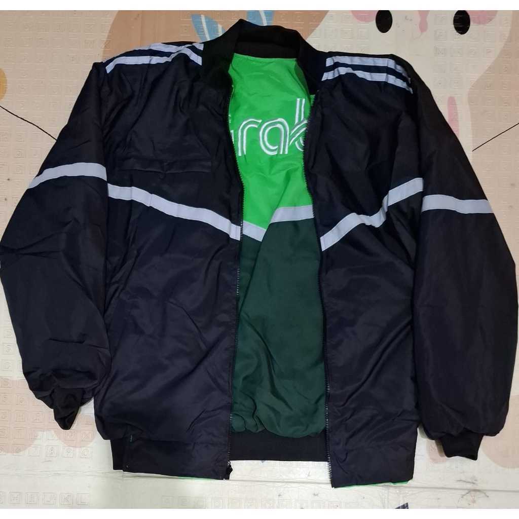 GADINGKU_  Jaket Hitam List Biasa Bolak Balik Jaket Grab Ijo Bisa Vermuk Keren Terbaru 2025