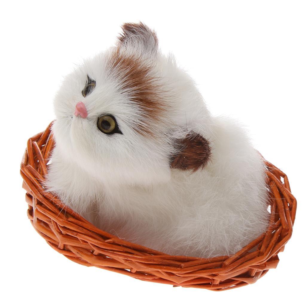 White Simulation Cat Toy Polyethylene & Furs Big Basket Cat Doll Toy Gift