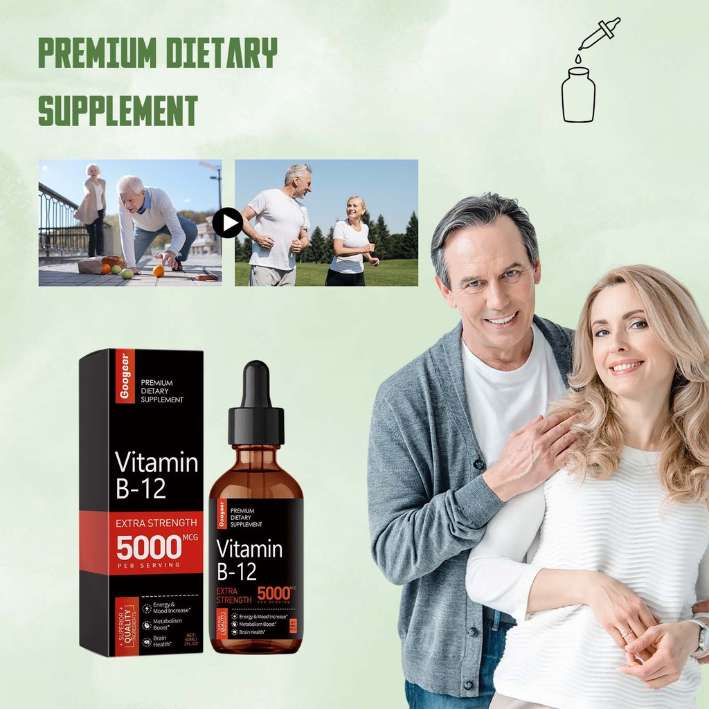 GooGear Vitamin B-12 5000mcg - Daily Energy Supplement, Brain Health Mood Booster -60ml CO3225ly0000