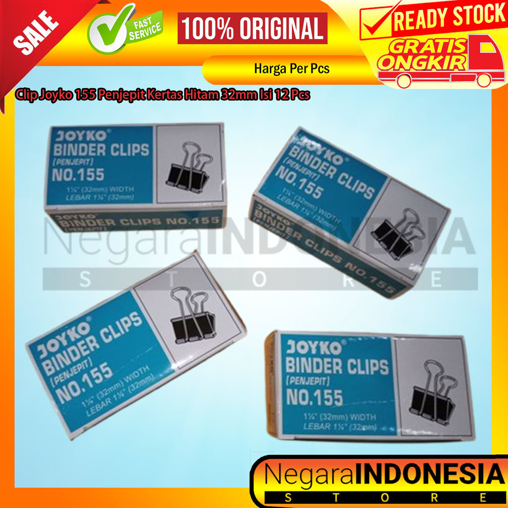 12 Pcs Klips Kertas Binder Clip Joyko No 155 1 Kotak Isi 12 Klip File Lamaran Kerja Klip Paper Hitam