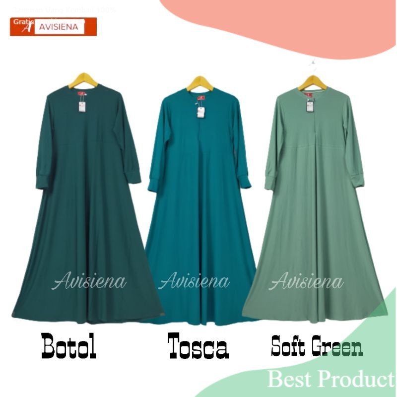 Avisiena - Basic Dress Jersey Gamis Polos Jersi Warna Hijau Botol, Tosca, Soft Green Pastel Terbaru-