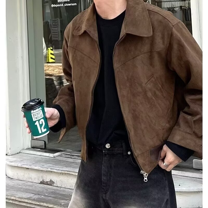 Jaket suede vintage gaya Korea