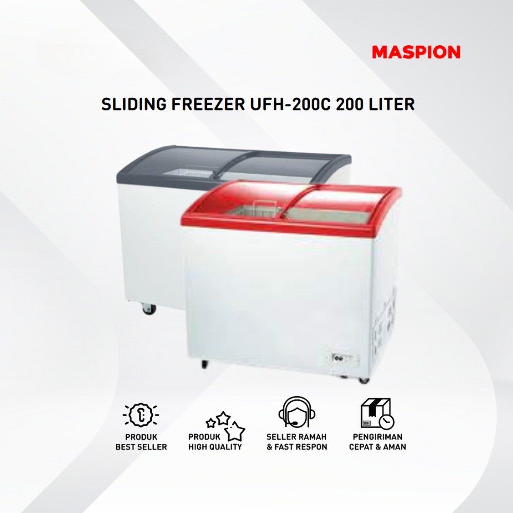 FREEZER BOX MASPION UFH-200C-BK / UFH 200C RED 200 LITER SLIDDING GLASS