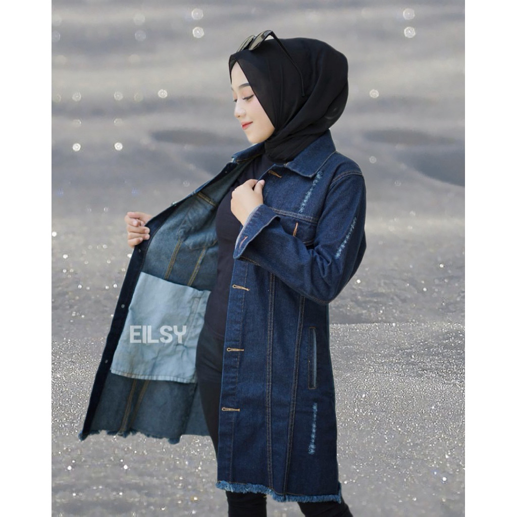 EZMOSHOP JAKET TUNIK JEANS WANITA MUSLIM KOREAN STYLE L XL XXL XXXL JAKET DENIM WANITA ORIGINAL 100%