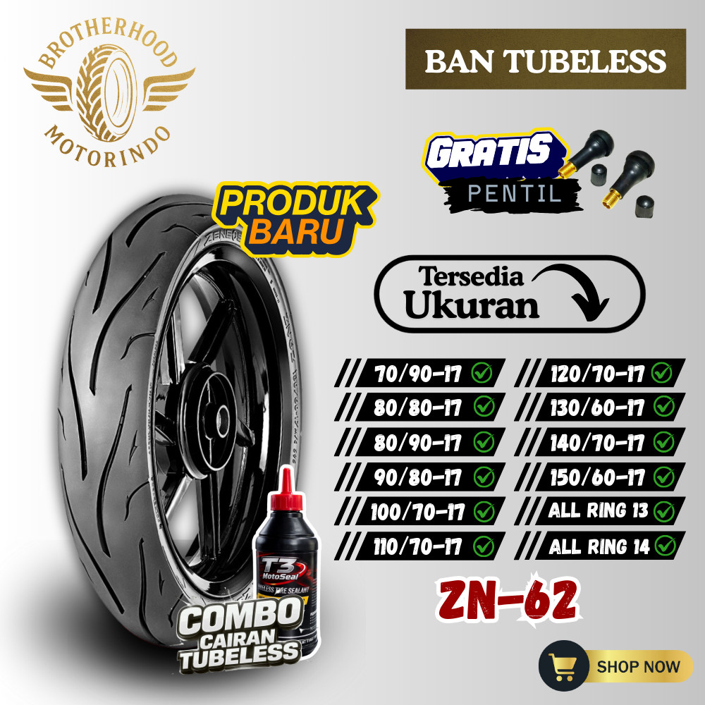 BAN ZENEOS ZN62 TUBELESS (70/90-17 / 80/80-17 / 80/90-17 / 90/80-17 / 100/70-17 / 110/70-17 / 120/70